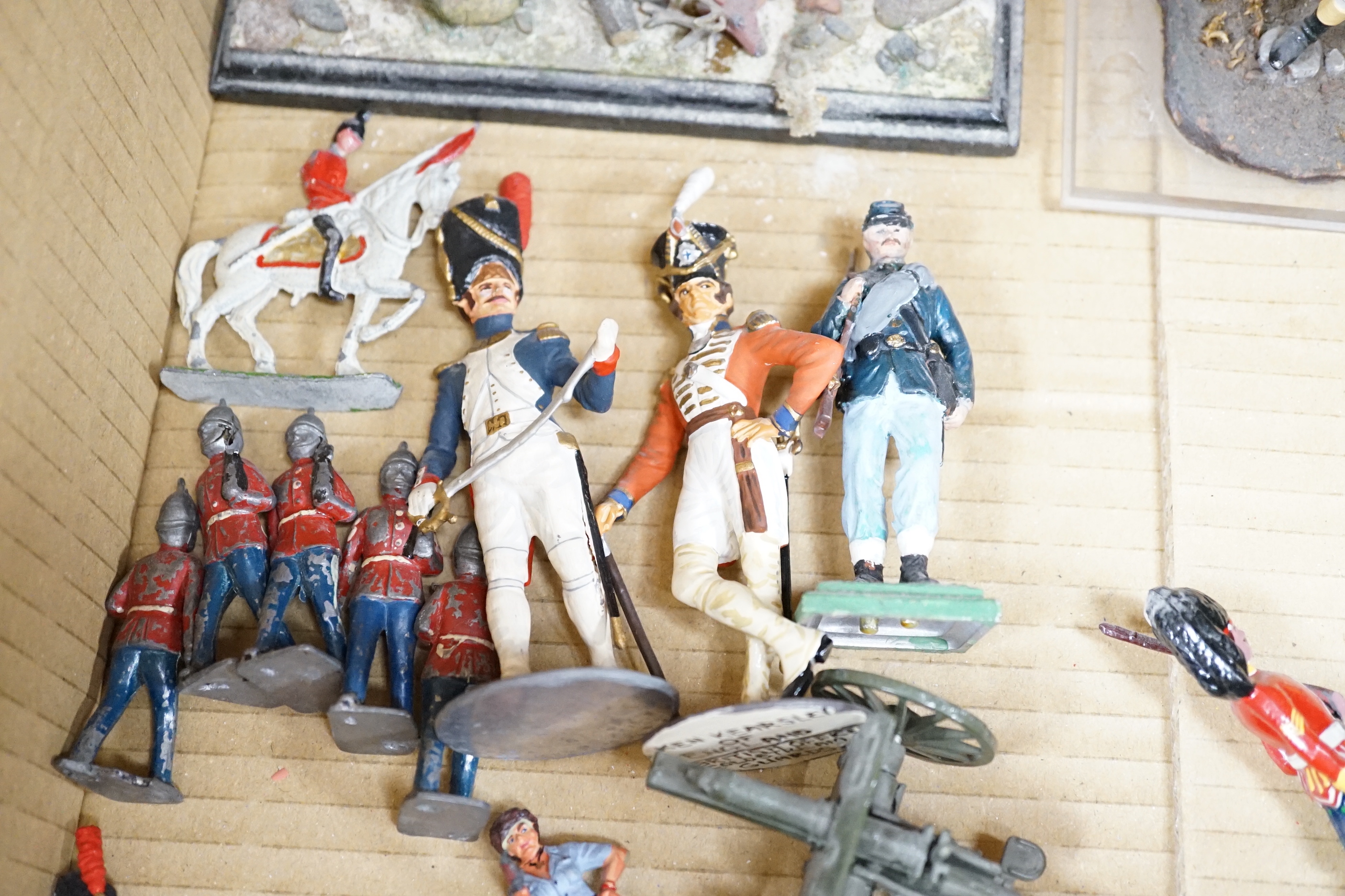 A collection of white metal soldiers, many hand painted and produced by Ken Kearsley, modelled on mostly early 19th century soldiers in a variety of scales (two boxes)